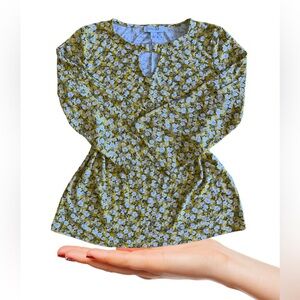 Nine West Women’s Slit Neck Long Sleeve Top yellow black white floral S